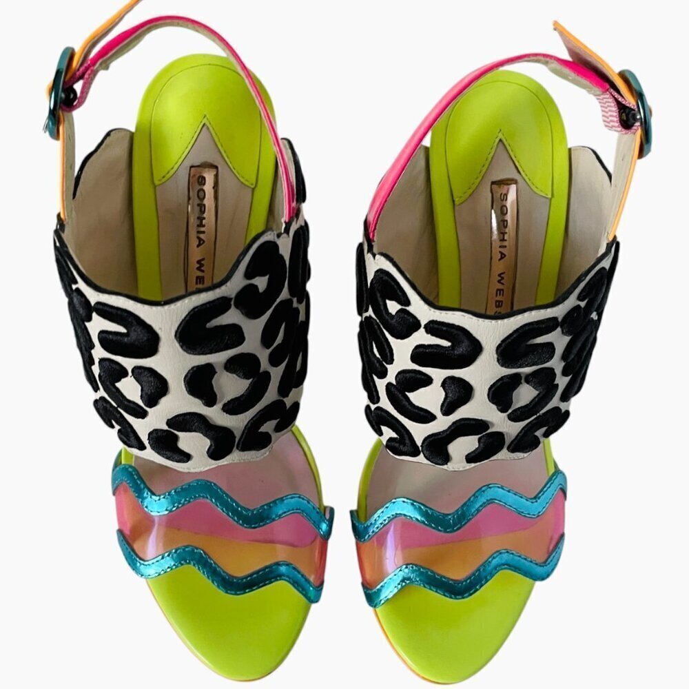 Sophia Webster Dionne Multicolor Leopard Print Heels Sandals - Picture 8 of 13